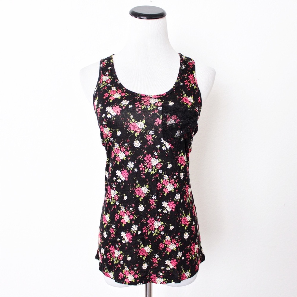 Iris Basic Black Floral Lace Sheer Back Top